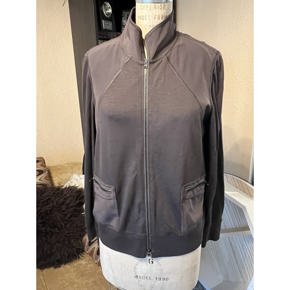 St John NewJacket Sz‎ S Women's Brown Zip Up Viscose Blend Elastic Hem  Pockets